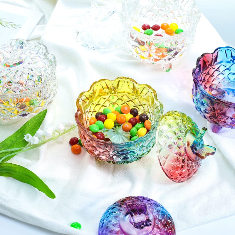 SOCOSY Royal Embossed Crystal Candy Box with Lid Footed Jewelry Box Candy Jar Cookie Jar Wedding Candy Buffet Jars Kitchen Storage Jar 10oz (Rainbow) - Image 5